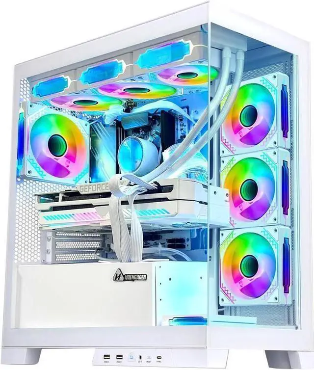 Main image of Hoengager Ocean Park Gaming PC Desktop-RTX 4070 12G,AMD Ryzen 7 5700X 3.4 GHz 8-Core, 32GB DDR4 RAM,1TB PCI-E +1 TB 2.5'' SSD, 360 Liquid-Cooled,RGB Fans, WIFI &Bluetooth ,Win 11 Pro 64bit -White
