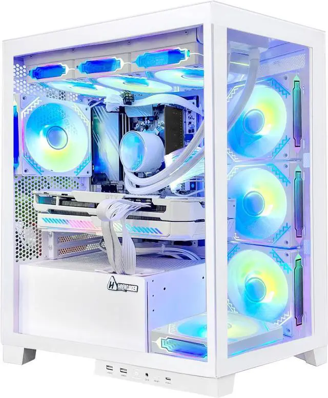 Alt view image 6 of 7 - Hoengager Ocean Park Gaming PC Desktop-RTX 4070 12G,AMD Ryzen 7 5700X 3.4 GHz 8-Core, 32GB DDR4 RAM,1TB PCI-E +1 TB 2.5'' SSD, 360 Liquid-Cooled,RGB Fans, WIFI &Bluetooth ,Win 11 Pro 64bit -White