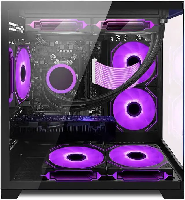 Alt view image 3 of 7 - Hoengager Gaming PC -AMD Ryzen 7 5700G 3.8 GHz-RTX 4070 12GB -32GB DDR4 RAM-1TB M.2 SSD-240 Liquid Cooler -WIFI &Bluetooth -RGB Fans-Windows 11 Pro Desktop Computer-Black