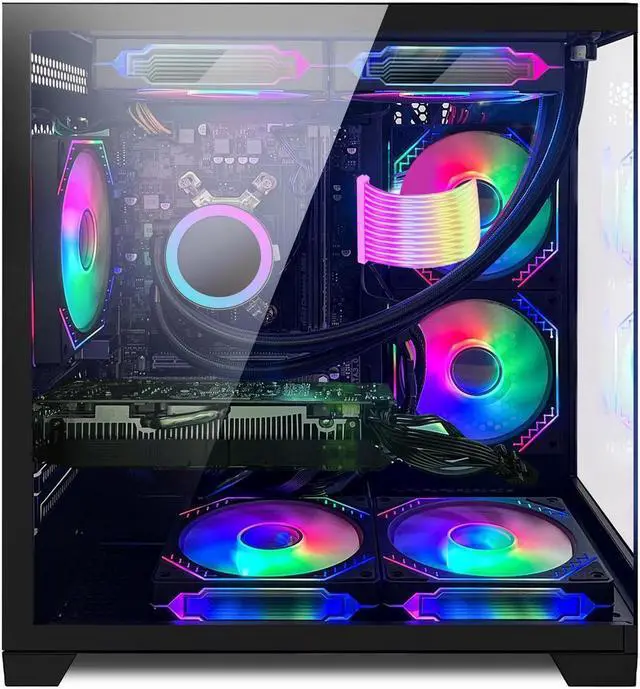 Alt view image 7 of 7 - Hoengager Gaming PC -AMD Ryzen 7 5700G 3.8 GHz-RTX 4070 12GB -32GB DDR4 RAM-1TB M.2 SSD-240 Liquid Cooler -WIFI &Bluetooth -RGB Fans-Windows 11 Pro Desktop Computer-Black