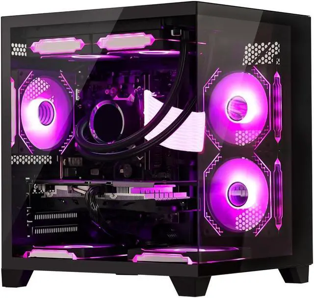 Alt view image 6 of 7 - Hoengager Gaming PC -AMD Ryzen 7 5700G 3.8 GHz-RTX 4070 12GB -32GB DDR4 RAM-1TB M.2 SSD-240 Liquid Cooler -WIFI &Bluetooth -RGB Fans-Windows 11 Pro Desktop Computer-Black
