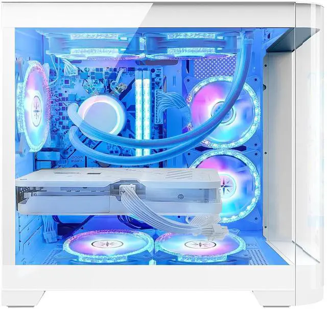 Alt view image 2 of 7 - Hoengager Poseidon RTX 5070 12GB Gaming PC Desktop - AMD Ryzen 7 5700X 3.4 GHz, 16GB DDR4 RAM, 1TB PCIe SSD, WiFi + BT, Windows 11 Pro -RGB Prebuilt Computer