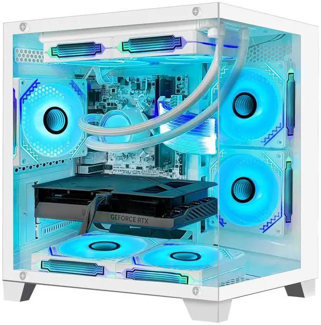 Alt view image 4 of 7 - Hoengager Gaming PC AMD Ryzen 5 5600GT 3.6GHz,  RTX 2060 6G , 3TB SSD, 32GB DDR4 RAM, Liquid Cooler ,AC Wi-Fi &Bluetooth, RGB Fans,Windows 11 Pro Desktop-White
