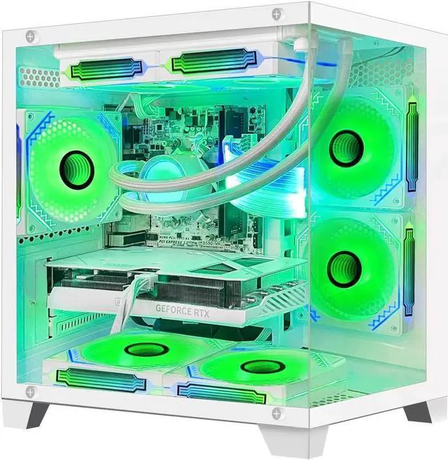 Alt view image 4 of 7 - Hoengager Gaming PC -AMD Ryzen 5 5500 3.6 GHz- RTX 4060 8GB -16GB DDR4 RAM -1TB M.2 +2TB SATA SSD-240 Liquid Cooler -WIFI &Bluetooth Ready -RGB Fans-Windows 11 Pro Desktop Computer-White