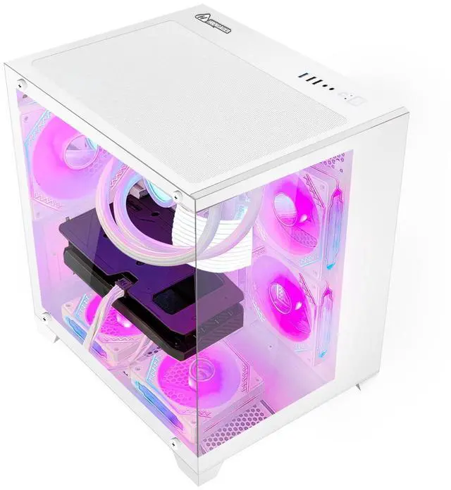 Alt view image 6 of 7 - H.E. Gaming PC -AMD Ryzen 5 5600X 3.7 GHz-RX 6600 8GB -16GB DDR4 RAM-1TB M.2 +2TB SATA SSD-240 Liquid Cooler -WIFI &Bluetooth -RGB Fans-Windows 11 Pro Desktop Computer-White