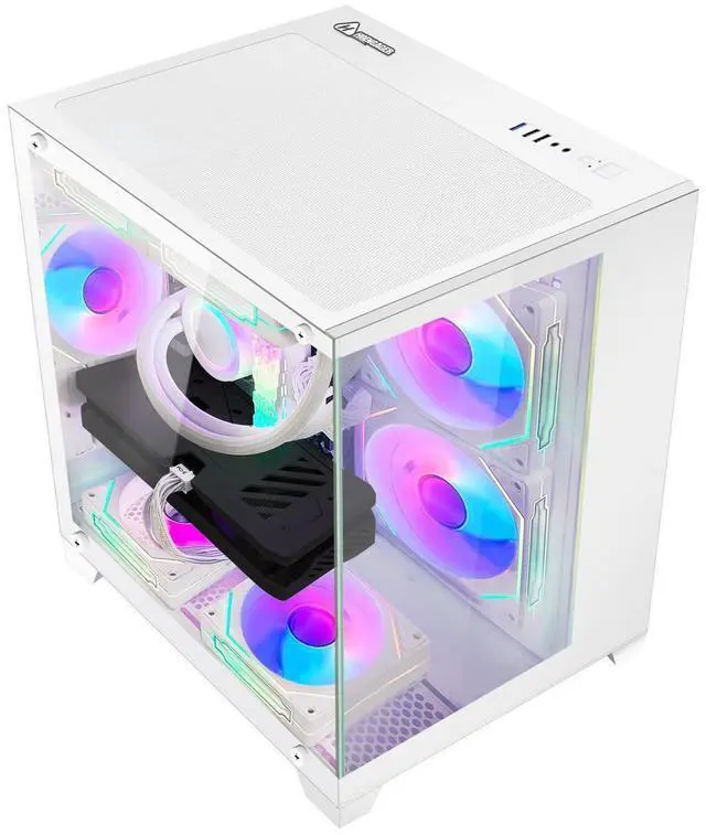Alt view image 5 of 7 - Hoengager Gaming PC -Intel i5-12400F 2.5GHz -GeForce RTX 3050 6GB -32GB DDR4 3200MHz- 1TB M.2 SSD -RGB Fans -WIFI &BT ,HDMI- Liquid  Cooler- Windows 11 Pro Desktop -White