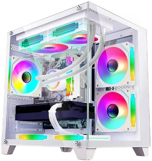 Alt view image 2 of 7 - Hoengager Gaming PC -Intel i5-12400F 2.5GHz -GeForce RTX 3050 6GB -32GB DDR4 3200MHz- 1TB M.2 SSD -RGB Fans -WIFI &BT ,HDMI- Liquid  Cooler- Windows 11 Pro Desktop -White