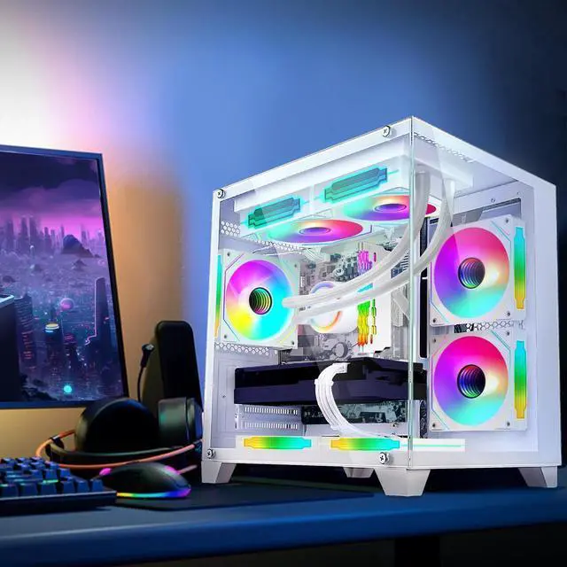 Alt view image 7 of 7 - Hoengager Gaming PC -Intel i5-12400F 2.5GHz -GeForce RTX 3050 6GB -32GB DDR4 3200MHz- 1TB M.2 SSD -RGB Fans -WIFI &BT ,HDMI- Liquid  Cooler- Windows 11 Pro Desktop -White