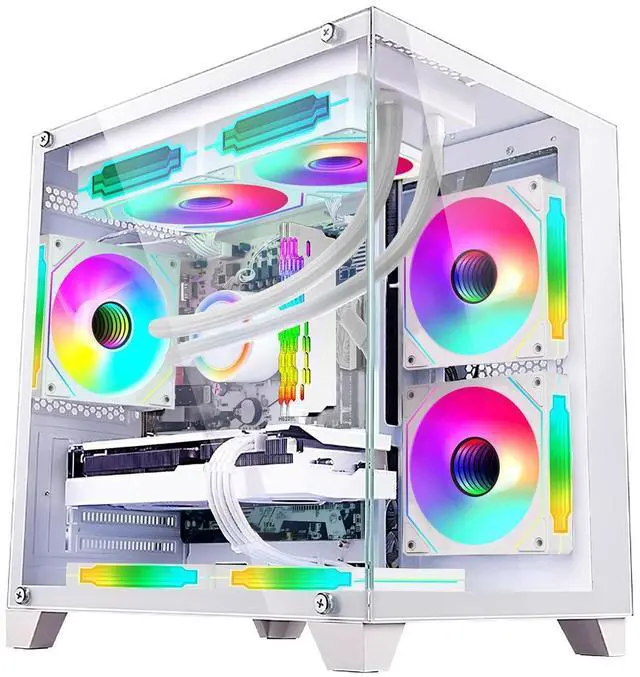 Alt view image 2 of 7 - Hoengager Gaming PC -Intel i5-12400F 2.5GHz -GeForce RTX 4060 8GB -32GB DDR4 3200MHz- 1TB M.2+1TB SATA  SSD -RGB Fans -WIFI &BT ,HDMI- Liquid  Cooler- Windows 11 Pro Desktop -White