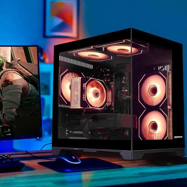 Alt view image 7 of 7 - Hoengager Gaming Desktop INTEL Core i5 12400F 2.5 GHz 6-Core, GeForce RTX 5060 8GB , 32GB DDR4 RAM 3200MHz,1TB PCIe +1TB SATA SSD, Wi-Fi & Bluetooth ,Windows 11 Pro  Prebuilt Tower RGB Computer-Black