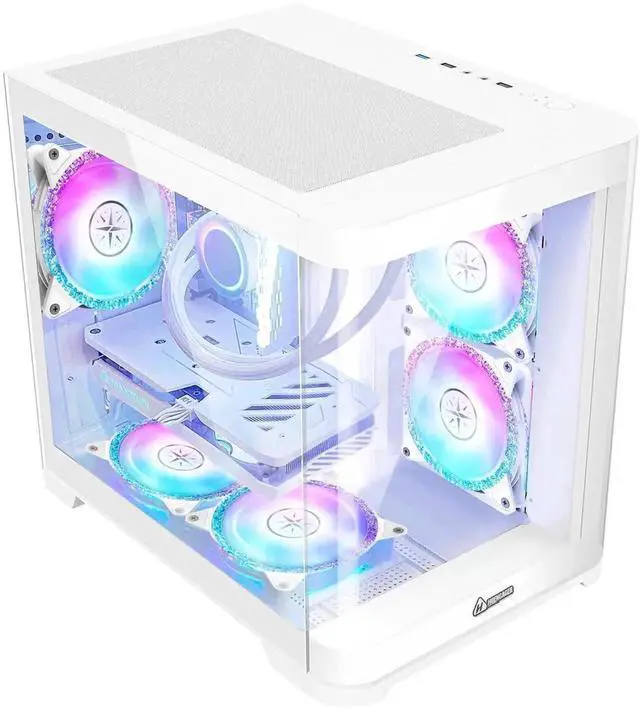 Alt view image 4 of 7 - Hoengager Poseidon Gaming PC AMD Ryzen 5 5600X  6-Core 3.7 GHz, Radeon RX 9060 XT 8GB, 32GB DDR4 RAM 3200MHz,1TB PCIe SSD, WIFI&Bluetooth Windows 11 Pro-White
