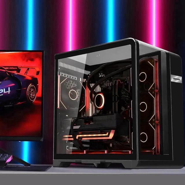 Alt view image 6 of 7 - Hoengager Astral Plus Gaming PC -AMD Ryzen 5 9600X 6-Core 3.9 GHz -Radeon RX 9060 XT 8GB -32GB DDR5 6000MHZ RAM-1TB PCIe +1TB SATA SSD -WIFI &Bluetooth -RGB Fans-Windows 11 Pro Desktop Computer-Black
