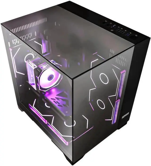 Alt view image 4 of 7 - Hoengager Horizon Gaming PC -AMD Ryzen 7 5700G 8-Core 3.8 GHz-Radeon RX 9060 XT 8GB -32GB DDR4 RAM-1TB PCIe SSD -WIFI &Bluetooth -RGB Fans-Prebuilt PC Windows 11 Pro Desktop Computer-Black