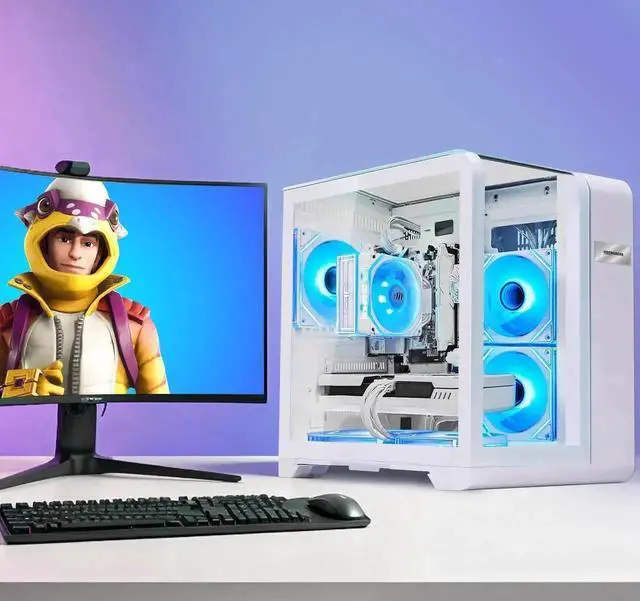 Alt view image 6 of 7 - Hoengager Astral Mini Gaming PC -AMD Ryzen 7 7700 8-Core 3.8 GHz-Radeon RX 9060 XT 8GB -32GB DDR5 6000MHZ RAM-1TB PCIe SSD -WIFI &Bluetooth -RGB Fans-Prebuilt PC Windows 11 Pro Desktop Computer-White