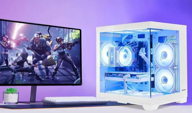 Alt view image 6 of 7 - Hoengager King Gaming Desktop AMD Ryzen 5 5500  6-Core 3.6 GHz,GeForce RTX 5060 8GB, 16GB DDR4 3200MHz RAM ,1TB PCIe SSD ,RGB FAN ,WiFi &Bluetooth Windows 11 Pro Prebuilt Gaming PC-White