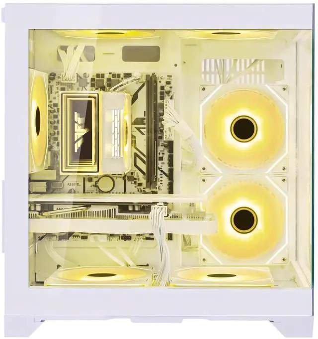 Alt view image 2 of 7 - Hoengager King Gaming Desktop AMD Ryzen 5 5500  6-Core 3.6 GHz,GeForce RTX 5060 8GB, 16GB DDR4 3200MHz RAM ,1TB PCIe SSD ,RGB FAN ,WiFi &Bluetooth Windows 11 Pro Prebuilt Gaming PC-White