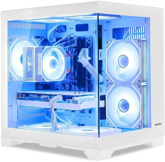Alt view image 3 of 7 - Hoengager King Gaming Desktop AMD Ryzen 5 5500  6-Core 3.6 GHz,GeForce RTX 5060 8GB, 16GB DDR4 3200MHz RAM ,1TB PCIe SSD ,RGB FAN ,WiFi &Bluetooth Windows 11 Pro Prebuilt Gaming PC-White