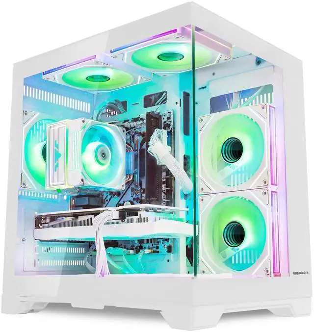 Alt view image 4 of 7 - Hoengager King Gaming Desktop AMD Ryzen 5 5500  6-Core 3.6 GHz,GeForce RTX 5060 8GB, 16GB DDR4 3200MHz RAM ,1TB PCIe SSD ,RGB FAN ,WiFi &Bluetooth Windows 11 Pro Prebuilt Gaming PC-White