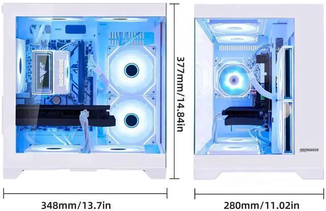 Alt view image 5 of 6 - Hoengager King Gaming Desktop AMD Ryzen 5 5600X  6-Core 3.7 GHz,GeForce RTX 3060 12G, 32GB DDR4 3200MHz RAM ,1TB PCIe SSD ,RGB FAN ,WiFi &Bluetooth Windows 11 Pro Prebuilt Gaming PC-White