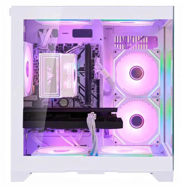 Alt view image 2 of 6 - Hoengager King Gaming Desktop AMD Ryzen 5 5600X  6-Core 3.7 GHz,GeForce RTX 3060 12G, 32GB DDR4 3200MHz RAM ,1TB PCIe SSD ,RGB FAN ,WiFi &Bluetooth Windows 11 Pro Prebuilt Gaming PC-White