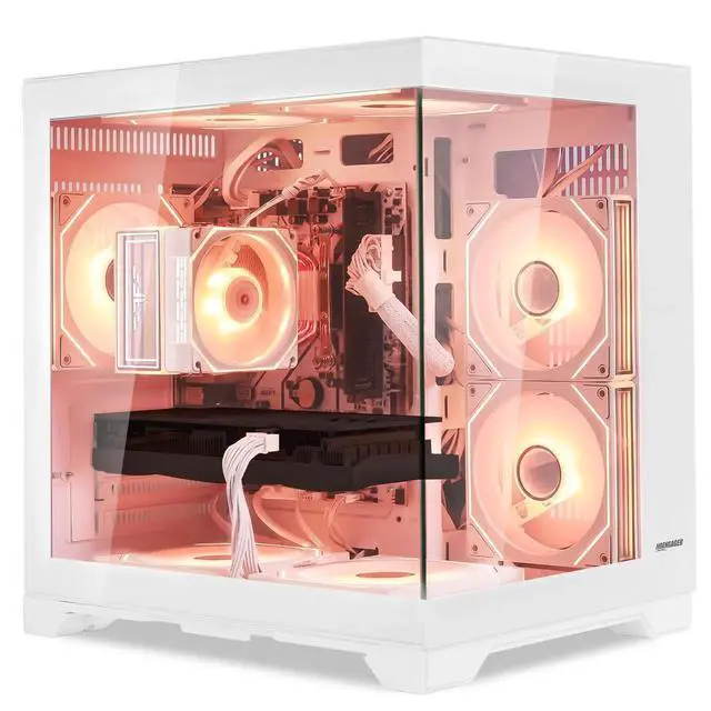Alt view image 3 of 6 - Hoengager King Gaming Desktop AMD Ryzen 5 5600X  6-Core 3.7 GHz,GeForce RTX 3060 12G, 32GB DDR4 3200MHz RAM ,1TB PCIe SSD ,RGB FAN ,WiFi &Bluetooth Windows 11 Pro Prebuilt Gaming PC-White