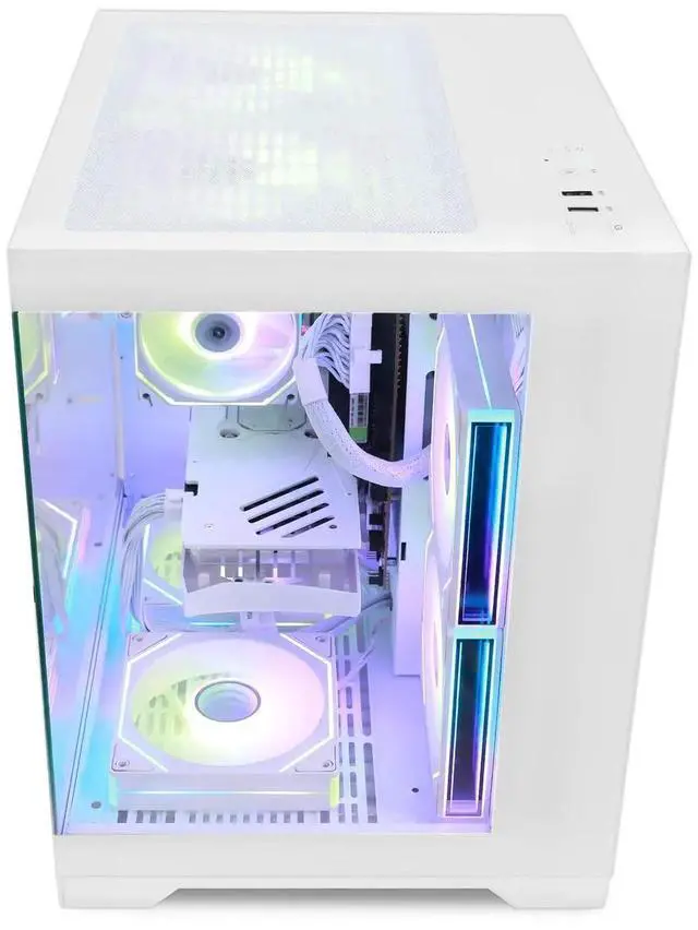 Alt view image 6 of 7 - Hoengager King Gaming Desktop AMD Ryzen 5 5600GT 3.6 GHz,Radeon RX 9060XT 8GB, 32GB DDR4 3200MHz RAM ,1TB PCIe+1TB SATA SSD ,RGB FAN ,WiFi &Bluetooth Windows 11 Pro Prebuilt Gaming PC-White
