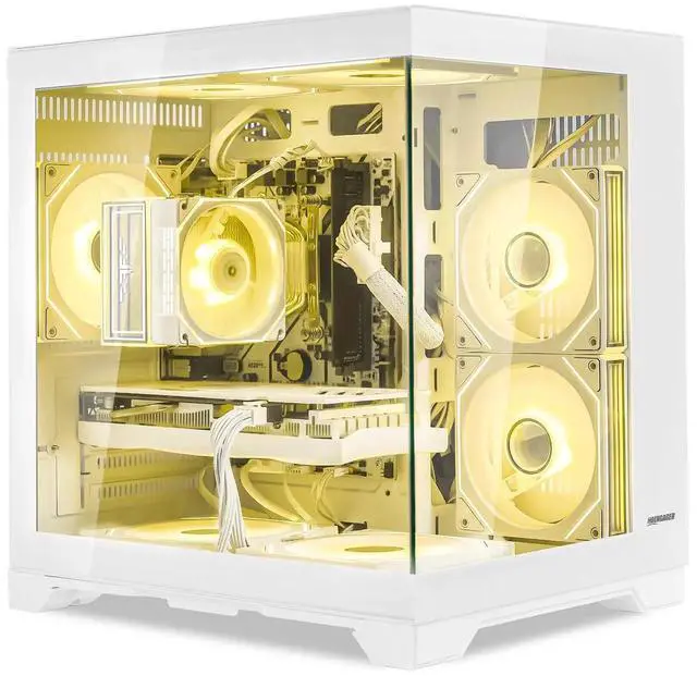 Alt view image 3 of 7 - Hoengager King Gaming Desktop AMD Ryzen 5 5600GT 3.6 GHz,Radeon RX 9060XT 8GB, 32GB DDR4 3200MHz RAM ,1TB PCIe+1TB SATA SSD ,RGB FAN ,WiFi &Bluetooth Windows 11 Pro Prebuilt Gaming PC-White