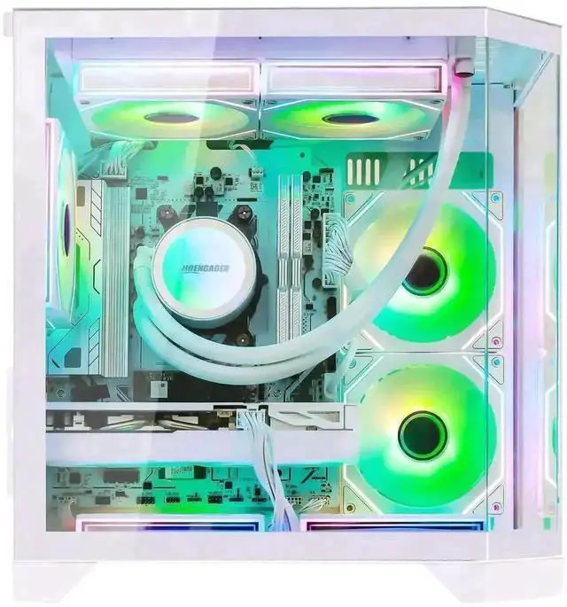 Alt view image 2 of 7 - Hoengager Gaming PC AMD Ryzen 5 9600X  6-Core 3.9GHz, Radeon RX 9060 XT 8GB, 32GB DDR5 RAM 6000MHz,1TB PCIe SSD, WIFI&Bluetooth Prebuilt PC 850W PSU,Liquid cooler, Windows 11 Pro-White