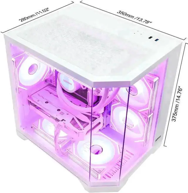 Alt view image 4 of 7 - Hoengager Gaming PC AMD Ryzen 5 9600X  6-Core 3.9GHz, Radeon RX 9060 XT 8GB, 32GB DDR5 RAM 6000MHz,1TB PCIe SSD, WIFI&Bluetooth Prebuilt PC 850W PSU,Liquid cooler, Windows 11 Pro-White