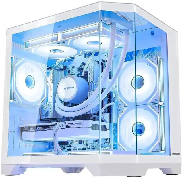 Alt view image 3 of 7 - Hoengager Gaming PC AMD Ryzen 5 9600X  6-Core 3.9GHz, Radeon RX 9060 XT 8GB, 32GB DDR5 RAM 6000MHz,1TB PCIe SSD, WIFI&Bluetooth Prebuilt PC 850W PSU,Liquid cooler, Windows 11 Pro-White