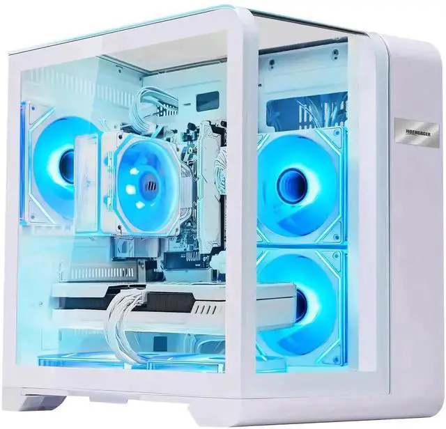 Alt view image 2 of 7 - Hoengager Astral Mini Gaming PC -AMD Ryzen 5 9600X  6-Core 3.9GHz -Radeon RX 9060 XT 8GB -32GB DDR5 6000MHZ RAM-1TB PCIe SSD -WIFI &Bluetooth -RGB Fans-Prebuilt PC Win 11 Pro Desktop Computer-White