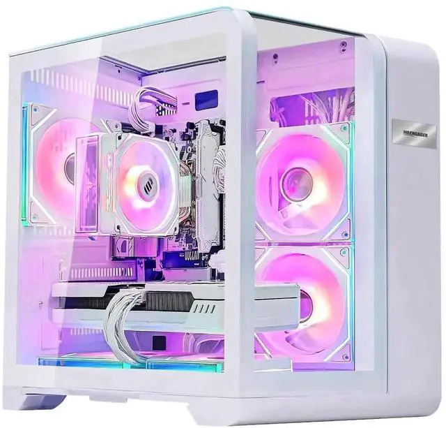 Main image of Hoengager Astral Mini Gaming PC -AMD Ryzen 5 9600X  6-Core 3.9GHz -Radeon RX 9060 XT 8GB -32GB DDR5 6000MHZ RAM-1TB PCIe SSD -WIFI &Bluetooth -RGB Fans-Prebuilt PC Win 11 Pro Desktop Computer-White