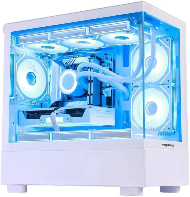 Alt view image 3 of 7 - Hoengager Gaming PC Intel Core i7-12700KF 12-Core (8P+4E) 3.6 GHz, Radeon RX 9060 XT 8GB, 32GB DDR5 RAM 6000MHz,1TB PCIe SSD, WiFi & BT ,850W PSU, Liquid cooler, Windows 11 Pro Desktop-White