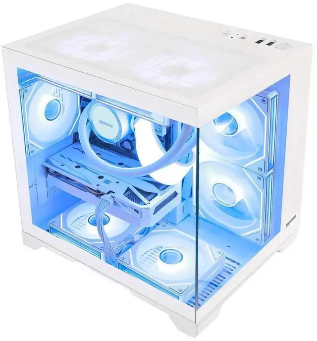 Alt view image 4 of 7 - Hoengager RTX 5060 Ti 16GB Gaming PC Desktop - AMD Ryzen 7 5700X 3.4 GHz, 16GB DDR4 RAM, 1TB PCIe +2TB SATA SSD, WiFi + BT, Windows 11 Pro -RGB Prebuilt Computer-White