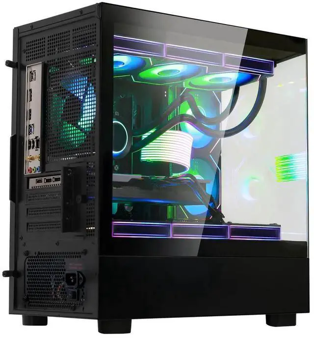 Alt view image 4 of 7 - Hoengager RTX 5070 12GB Gaming PC Desktop - AMD Ryzen 7 5700X 3.4 GHz, 32GB DDR4 RAM, 1TB PCIe +2TB SATA SSD, WiFi + BT, Windows 11 Pro -RGB Prebuilt Computer