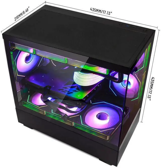 Alt view image 5 of 7 - Hoengager RTX 5070 12GB Gaming PC Desktop - AMD Ryzen 7 5700X 3.4 GHz, 32GB DDR4 RAM, 1TB PCIe +2TB SATA SSD, WiFi + BT, Windows 11 Pro -RGB Prebuilt Computer