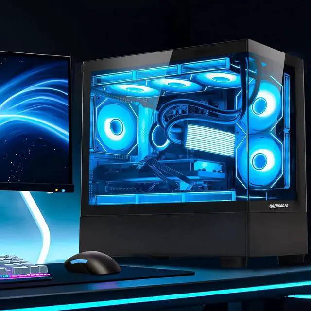 Alt view image 6 of 7 - Hoengager RTX 5070 12GB Gaming PC Desktop - AMD Ryzen 7 5700X 3.4 GHz, 32GB DDR4 RAM, 1TB PCIe +2TB SATA SSD, WiFi + BT, Windows 11 Pro -RGB Prebuilt Computer