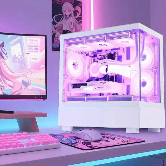 Alt view image 6 of 7 - Hoengager RTX 5060 Ti 16GB Gaming PC Desktop - AMD Ryzen 7 5700X 3.4 GHz, 16GB DDR4 RAM, 1TB PCIe SSD, WiFi + BT, Windows 11 Pro -RGB Prebuilt Computer-White