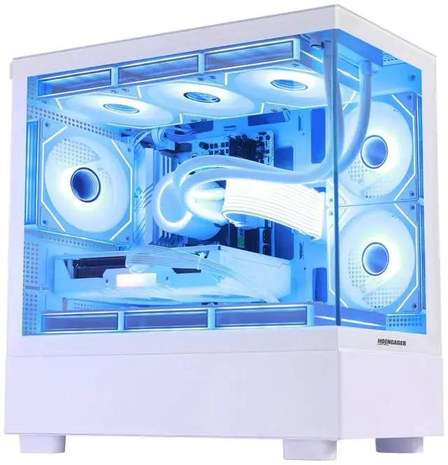 Main image of Hoengager RTX 5060 Ti 16GB Gaming PC Desktop - AMD Ryzen 7 5700X 3.4 GHz, 16GB DDR4 RAM, 1TB PCIe SSD, WiFi + BT, Windows 11 Pro -RGB Prebuilt Computer-White