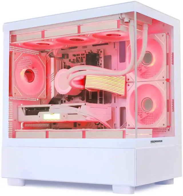 Alt view image 5 of 7 - Hoengager RTX 5060 Ti 16GB Gaming PC Desktop - AMD Ryzen 7 5700X 3.4 GHz, 16GB DDR4 RAM, 1TB PCIe SSD, WiFi + BT, Windows 11 Pro -RGB Prebuilt Computer-White