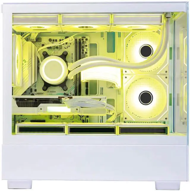 Alt view image 5 of 7 - Hoengager Gaming PC - AMD Ryzen 7 5700X 3.4 GHz, Intel Arc B580 12GB, 32GB DDR4 RAM, 1TB PCIe +2TB SATA SSD, WiFi + BT, Keyboard, Windows 11 Pro -RGB Prebuilt Desktop