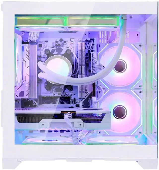 Alt view image 3 of 7 - Hoengager Desktop AMD Ryzen 5 9600X 6-Core 3.9 GHz - GeForce RTX 5060 8GB-32GB DDR5 6000MHz RAM- 1TB PCIe SSD -Liquid Cooler-WIFI &Bluettooth -Windows 11Pro Prebuilt PC Computer-White