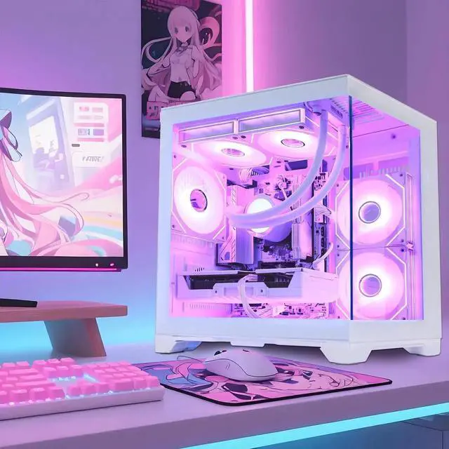 Alt view image 5 of 7 - Hoengager Desktop AMD Ryzen 5 9600X 6-Core 3.9 GHz - GeForce RTX 5060 8GB-32GB DDR5 6000MHz RAM- 1TB PCIe SSD -Liquid Cooler-WIFI &Bluettooth -Windows 11Pro Prebuilt PC Computer-White