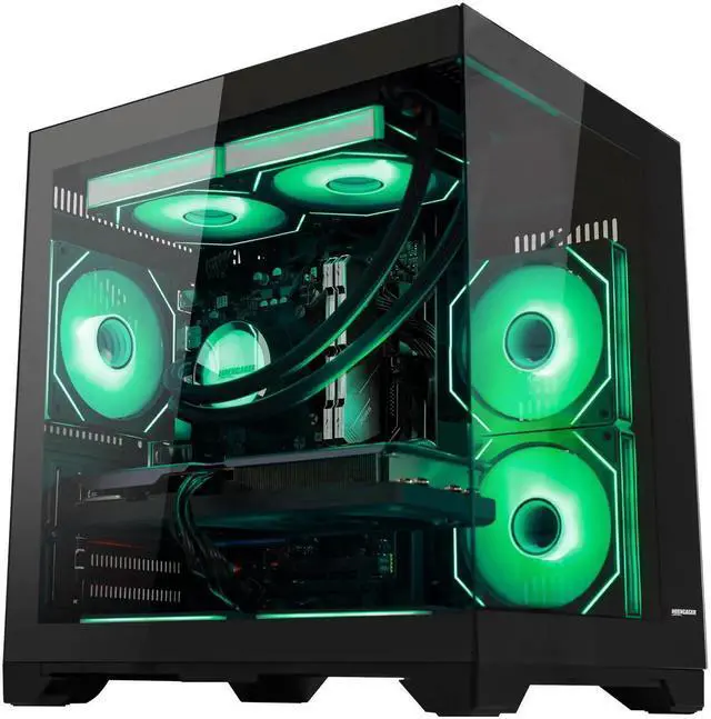 Alt view image 4 of 7 - Hoengager Desktop AMD Ryzen 5 9600X 6-Core 3.9 GHz - Radeon RX 9060 XT 16GB-32GB DDR5 6000MHz RAM- 1TB PCIe SSD -Liquid Cooler-WIFI &Bluettooth -Windows 11Pro Prebuilt PC Computer-Black