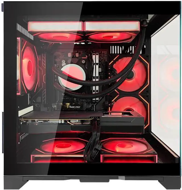 Alt view image 2 of 7 - Hoengager Desktop AMD Ryzen 5 9600X 6-Core 3.9 GHz - Radeon RX 9060 XT 16GB-32GB DDR5 6000MHz RAM- 1TB PCIe SSD -Liquid Cooler-WIFI &Bluettooth -Windows 11Pro Prebuilt PC Computer-Black