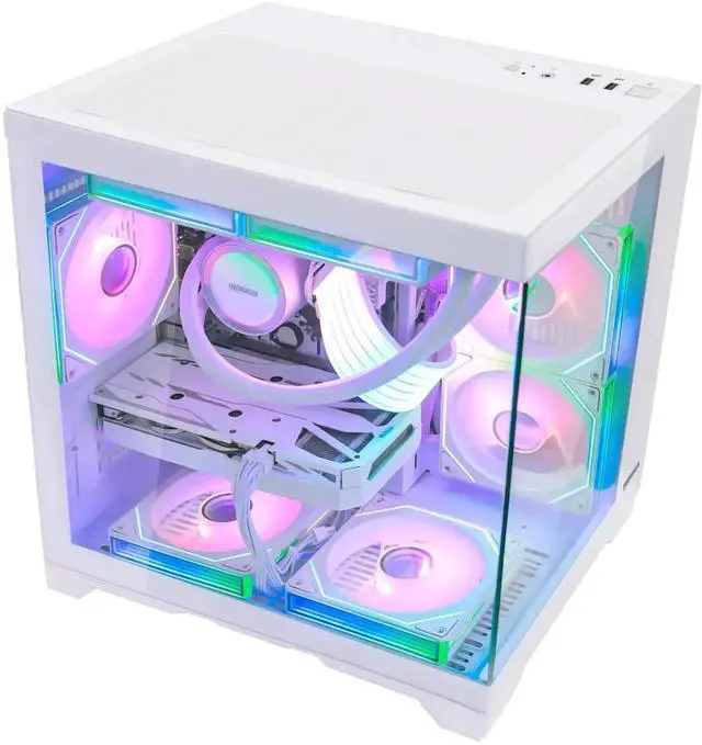 Alt view image 5 of 7 - Hoengager Gaming PC AMD Ryzen 7 5700G 8-Core 3.8 GHz, RTX 5060 8GB, 32GB DDR4 RAM 3200MHz,1TB PCIe +1TB SATA SSD, WIFI&Bluetooth Windows 11 Pro-White