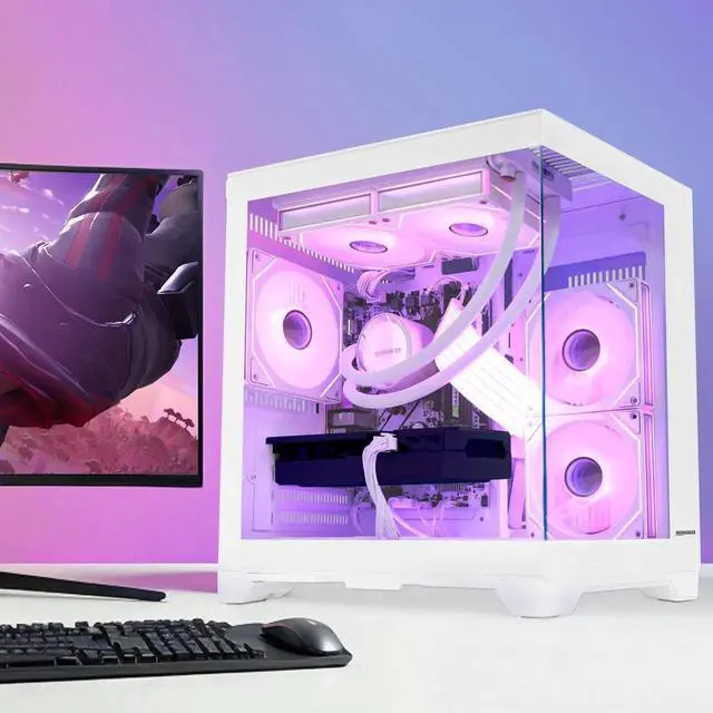 Alt view image 5 of 7 - H.E. Gaming PC -AMD Ryzen 7 5700X 3.4 GHz- RX 6500XT 4GB-16GB DDR4 RAM-1TB M.2 SSD-240 Liquid Cooler -WIFI &Bluetooth -RGB Fans-Windows 11 Pro Desktop Computer-White