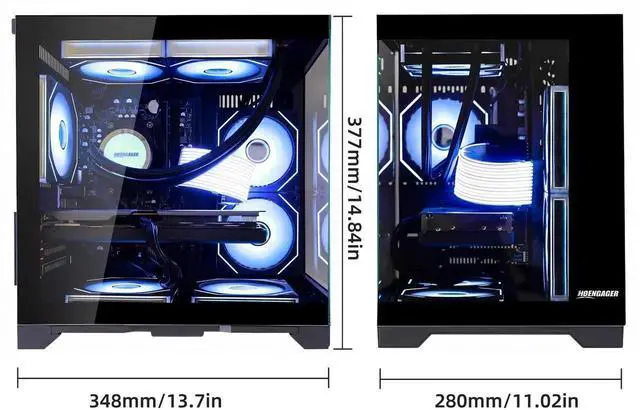 Alt view image 6 of 7 - Hoengager RTX 5070 12GB Gaming PC Desktop - AMD Ryzen 7 5700X 3.4 GHz, 16GB DDR4 RAM, 1TB PCIe SSD, WiFi + BT, Windows 11 Pro -RGB Prebuilt Computer