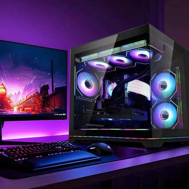 Alt view image 5 of 7 - Hoengager Gaming PC -AMD Ryzen 7 9800X3D 8-Core 5.2 GHz-RTX 5070 12GB -32GB DDR5 RAM-1TB PCIe SSD-360 Liquid Cooler -WIFI &Bluetooth-850W PSU -ARGB Fans-Windows 11 Pro prebuilt Gaming Desktop PC-Black