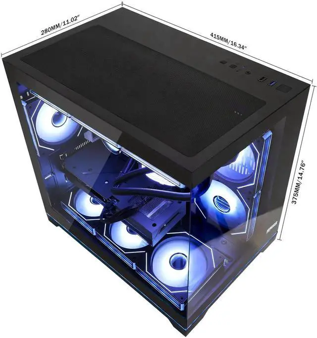 Alt view image 5 of 7 - Hoengager Gaming PC -AMD Ryzen 7 9700X 8-Core 3.8 GHz-RX 9060 XT 16GB-32GB DDR5 RAM-1TB PCIe+2TB SATA SSD-360 Liquid Cooler -WIFI & BT-850W PSU -ARGB Fans-Win11 Pro prebuilt Gaming Desktop PC-Black